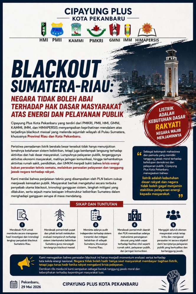 
					Blackout Sumatera-Riau: Negara Tidak Boleh Abai terhadap Hak Dasar Masyarakat atas Energi dan Pelayanan Publik”*